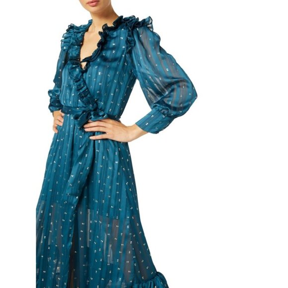 NEW MISA Gabriella Asymmetric Striped Wrap Midi-Dress SIZE XS - Picture 3 of 13